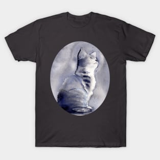 Expressive Watercolor Cat with Polka Dot Background T-Shirt